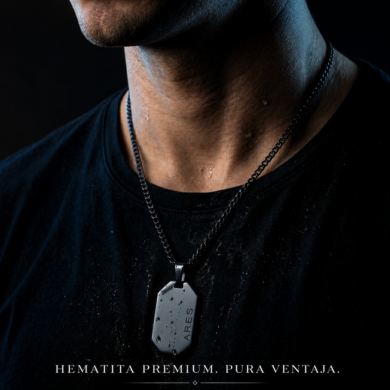 Collar Placa Elegante Militar de Hematita