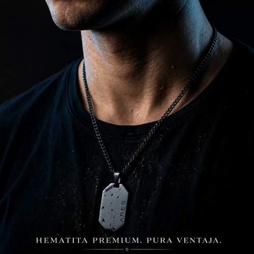 Collar Placa Elegante Militar de Hematita