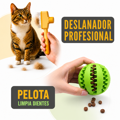 Deslanador Profesional para Mascotas con Botón de Liberación + Pelota Limpia Dientes